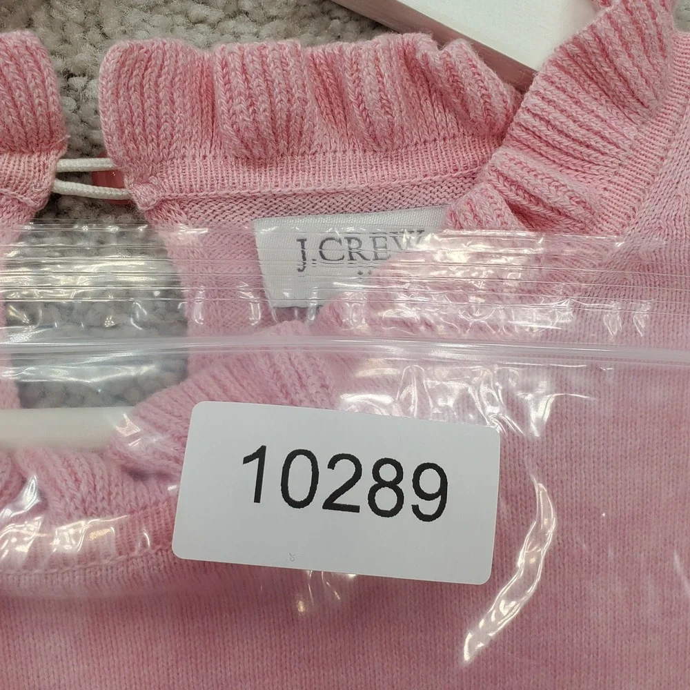 J.Crew Sweater Womens Medium Pink Cotton Long Sleeve Ruffle Neck Keyhole Back - Picture 10 of 10